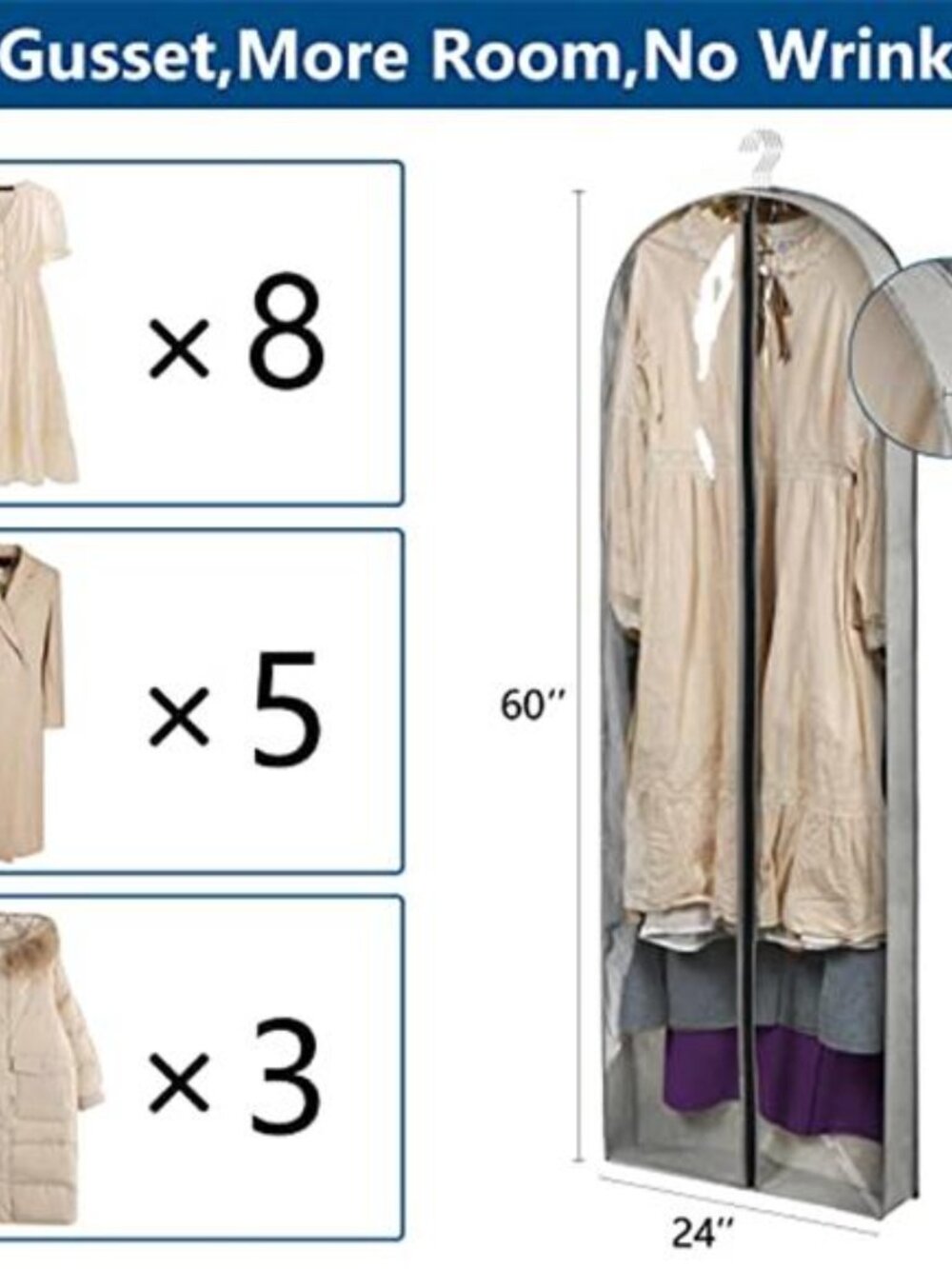 Clear Garment Bags Hanging Clothes Storage 60 Inch Dress Coat Cover Set - Picture 2 of 6